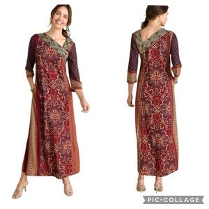 Soft Surroundings Cindra Asymetrical Neckline Exotic Orange Multi Floral Dress